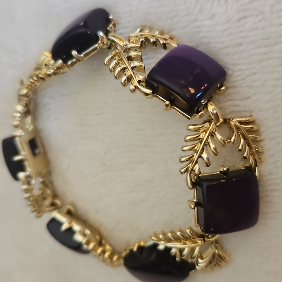 VTG CORO 1940s Purple Square Thermoset Choker Necklace Bracelet Set - Picture 3 of 12